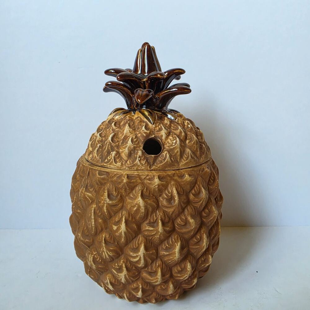 Mark Thomas Outrigger Tiki Mug Pineapple Ceramic 2 Straw Holes Cup Drink Tropics